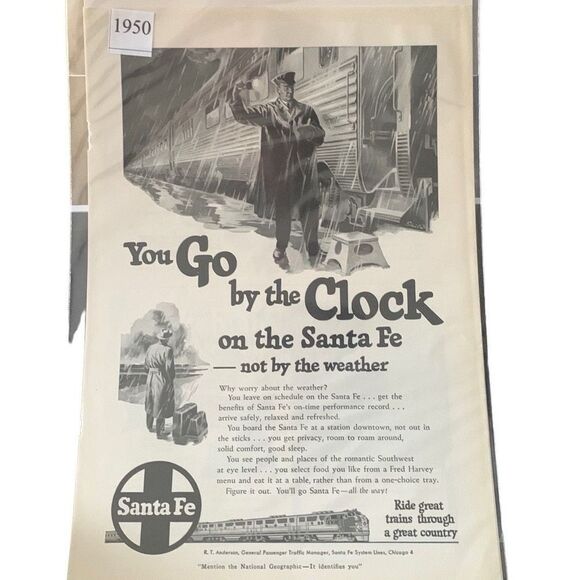 Vintage 1950 Santa Fe Go by The Clock Not The Weather Ad Advertisement - Picture 4 of 4